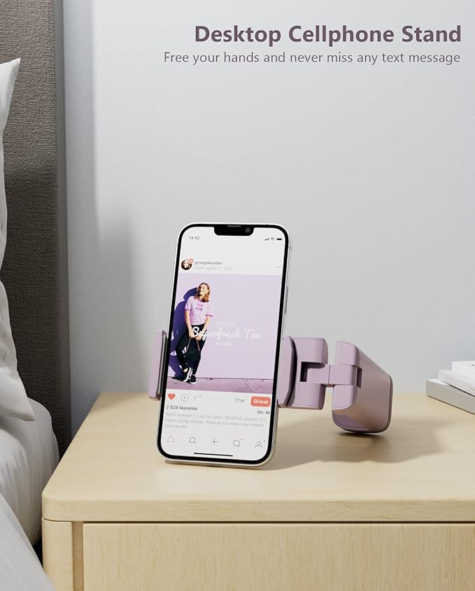 MiiKARE Travel Essentials Airplane Phone Holder, Universal Handsfree Phone Mount for Flying with 360 Degree Rotation, Travel Must Haves Phone Stand for Desk, Tray Table, Black&Black&Pink&Purple