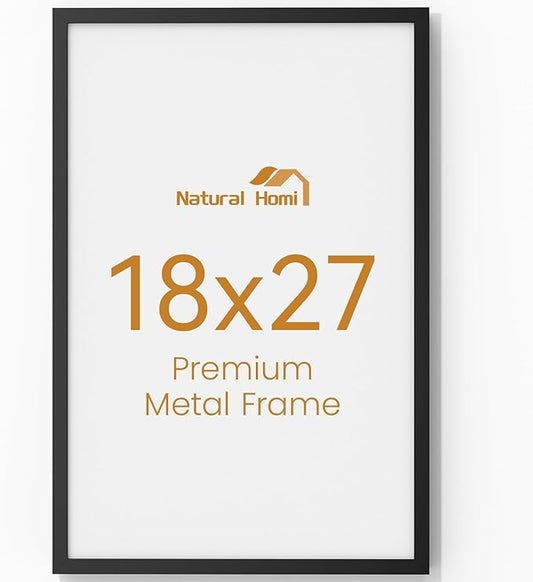 18x27 Aluminum Metal Picture Frame,Tempered Glass Black Large 18 x 27 Poster Frame for Puzzles Photos or Artwork to Wall Mount Horizontal or Vertical for Decorating House,Office,Hotel