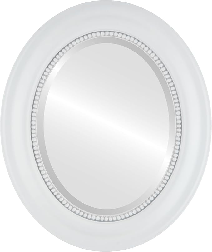 OVALCREST Oval Beveled Wall Mirror for Home Decor - Heritage Style - Linen White - 17x21 Outside Dimensions