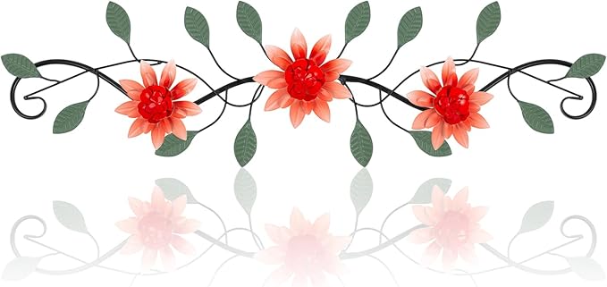KHJCXS Metal Wall Art Modern Minimalist Metal Flowers Indoor Decor Horizontal Wall Art Iron Artwork,for Over Door,Bedroom,Living Room,Kitchen,Office Scroll Decor(Red)