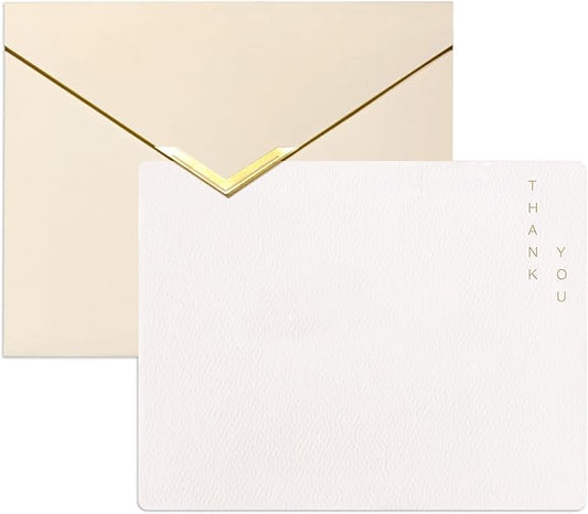 20 Pack Thank You Cards with Envelopes, 4.25×5.5 Inch Flat Thank You Notes, Single Layer Gold Foil Debossed Cards with V-Shape Gold Foil Envelopes, Blank Inside for Wedding Baby Shower Business