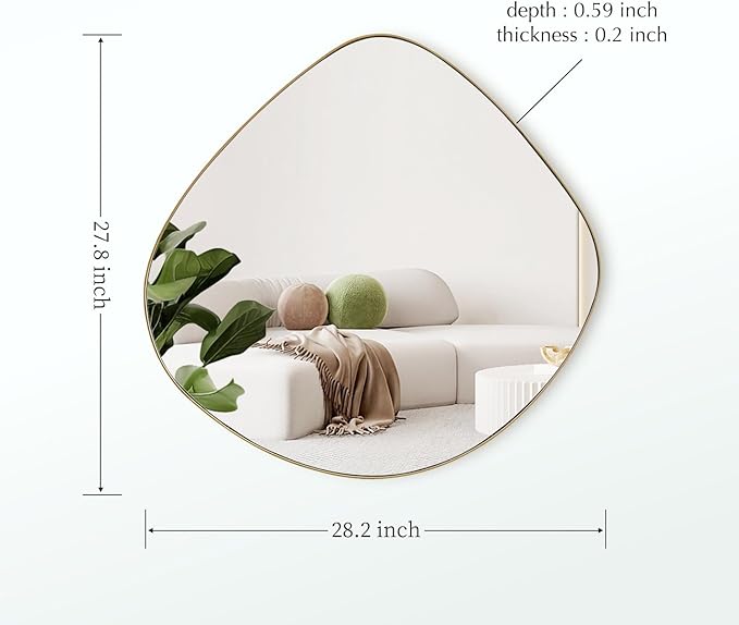 Asymmetrical Wall Mirror Matel Brass Framed Wall Mirror for Living Room Bedroom Bathroom Entryway Wall Decor 28.2" L x 27.8" W ELE-003G
