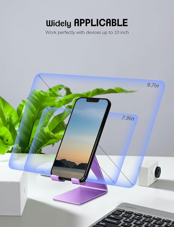 Cell Phone Stand, Phone Holder for Desk, Aluminum Desktop Phone Dock for iPhone 15 14 13 12 pro 11 X Xs max 8 7 6 6s Plus SE Samsung All Smart Phones,Purple