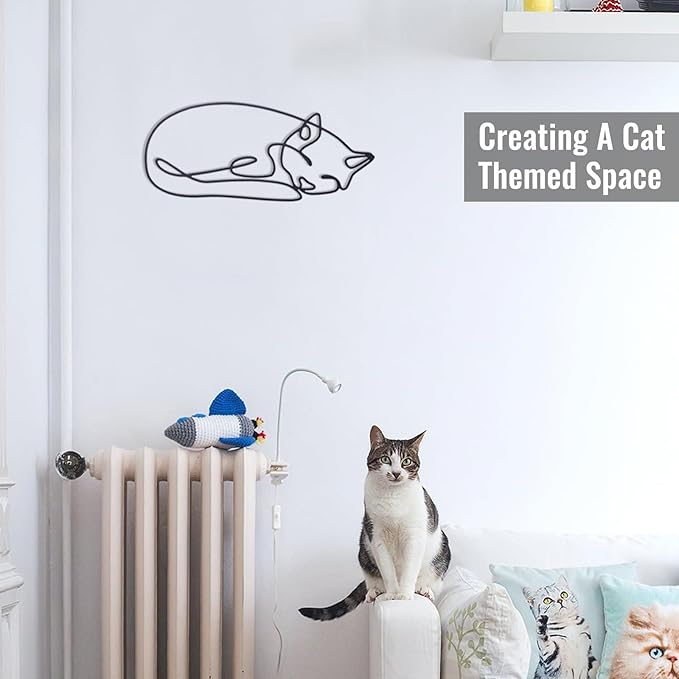 TYLCC Black Metal Cat Wall Decor Minimalist Abstract Cat Wall Art Line Drawing Art for Living Room Bedroom Decorations (Sleeping)