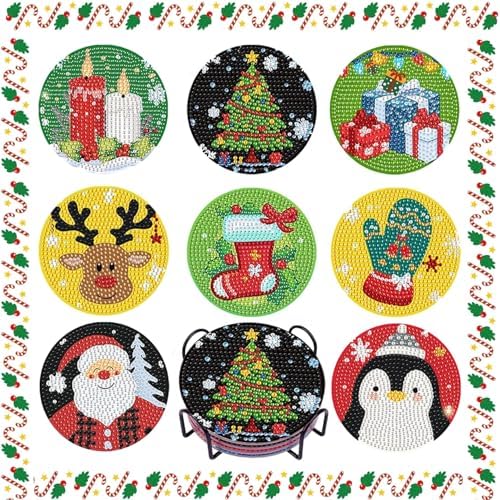Leatrice 8 PCS Christmas Diamond Art Coasters Kits with Holder 4 in by Leatrice20240713