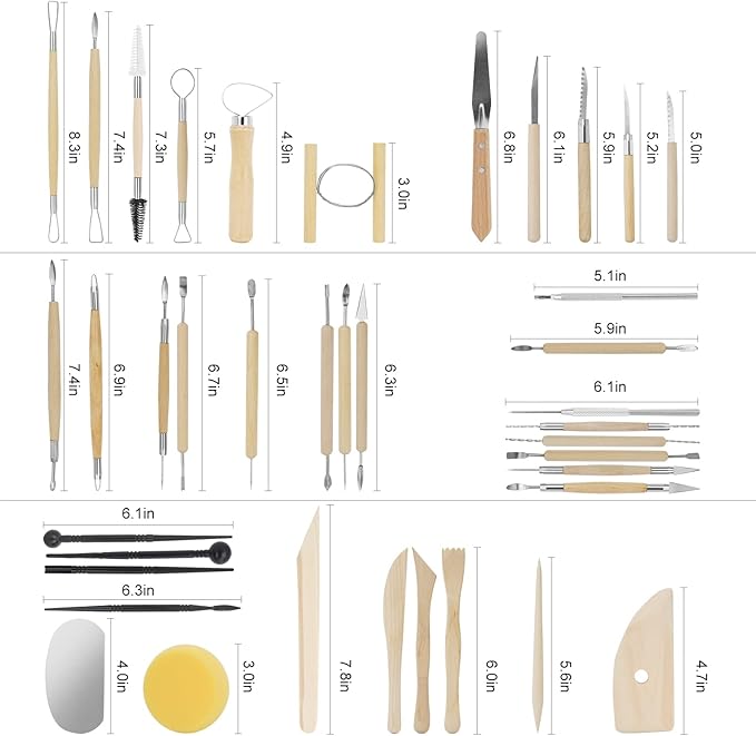 Yagugu Pottery Supplies Clay Tools for Sculpting, 39Pcs Basic Wood Ceramics Carving Polymer Clay Tool Supplies kit Supplies for Kids Adults and Artists Modeling Shaping Building for Art&Craft Gifts