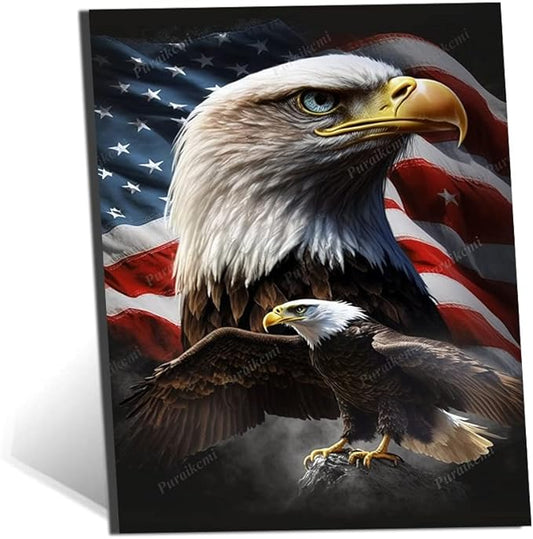 Puraikcmi 4th of July Diamond Paintings Kits for Adults Kids Eagle American Flag 16x20 Inch Patriotic Diamond Art Round Diamonds Dots Gem Wall Decor