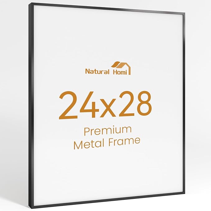 24x28 Aluminum Metal Picture Frame,Tempered Glass Black Photo Frame 24x28 for Family Photo,Posters,Art,Document to Wall Mount Horizontally or Vertically
