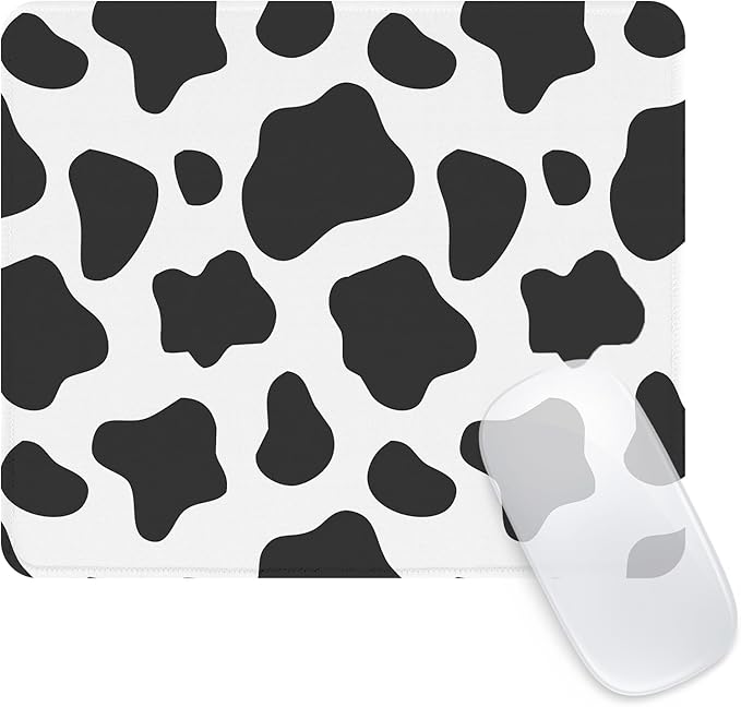Seorsok Cow Pattern Mouse Pad,Mouse Mat Square Waterproof Mousepad Non-Slip Rubber Base Mouse Pads for Office Laptop,9.5"x7.8"x0.12" Inch Black&White