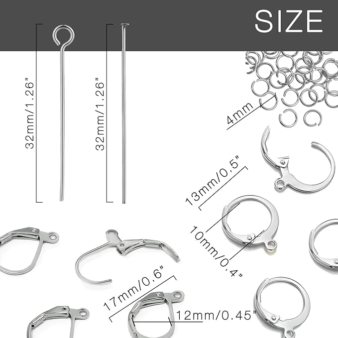 180Pcs No Tarnish Leverback Hooks for Earring Making, stino Hypoallergenic Stainless Steel Jewerly Findings Supplies, Gold Plated & Silver Set (Silver)