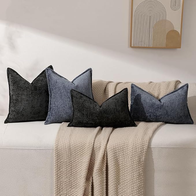 Pack of 2 Navy Decorative Throw Pillow Covers 22x22 Cozy Soft Chenille Accent Vintage Square Couch Pillow Covers for Home Decor Bed Sofa Living Room