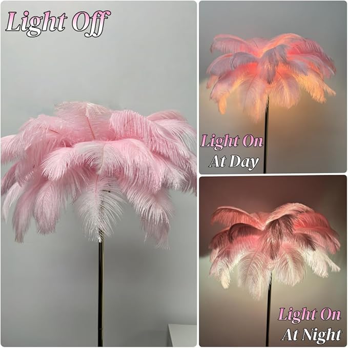 ZYLEIESENBAO Pink Feather Lamp Romantic Ostrich Feather Floor Lamp Nordic Fluffy Standing Light for Girl Bedside Creative Furry Floor Lamp for Sofa Living Room Corner in Bedroom Hotel Wedding