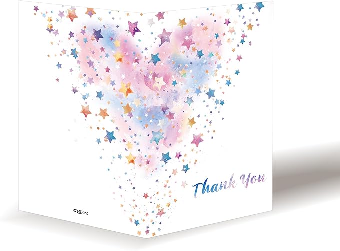 20PCs, Catch A Falling Thank You, Stunning Starry Sky Thank You Cards with Envelopes, Warm Appreciation, Set With 2 Designs, Star Shaped Glitter Seals, Blank Notes, 4x6 inch.
