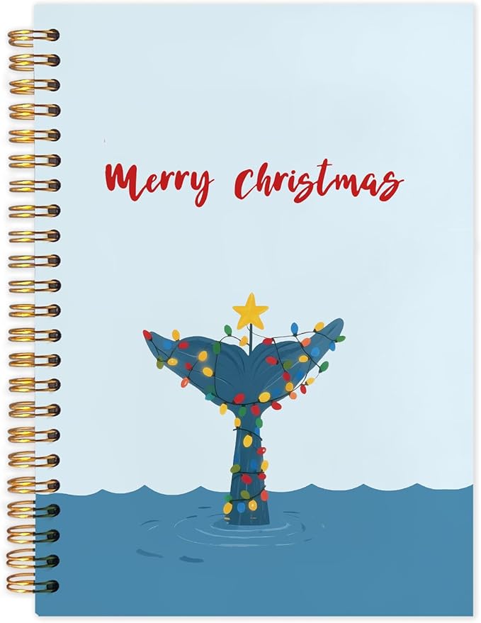 Coastal Christmas Spiral Notebook, Christmas Beach Journal for School Office Supplies, Ocean Lovers Gifts Hardcover Journal 5.5x8.3 Inch