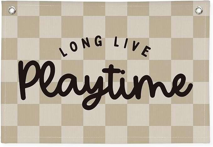 Playroom Wall Decor, Long Live Playtime Banner, Playroom Wall Decor Boy Nursery Decor, Checkered Canvas Banner Wall for Playroom Toddler Room, Boys Girls Kids Room,Classroom ，playtime
