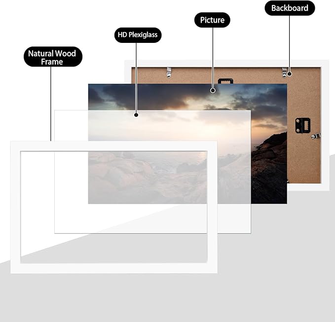 KINLINK 8.5x14 Picture Frame White, Solid Wood Frames with Acrylic Plexiglass, Tabletop and Wall Display Photo Frame, Set of 4