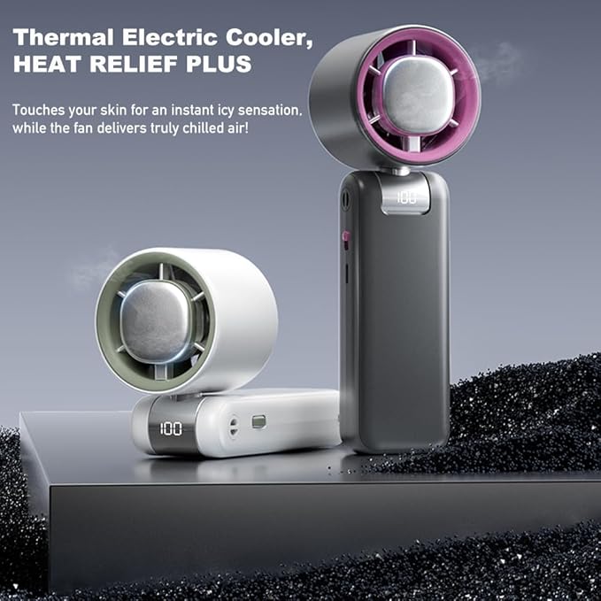 High Speed Handheld Fan, 13500 RPM Turbo Motor TEC Instant Cooling, 4000mAh Battery (3-23H) LCD Display, 3-in-1 Neck/Desk/Portable Fan for Travel Office Sports (Off-white)