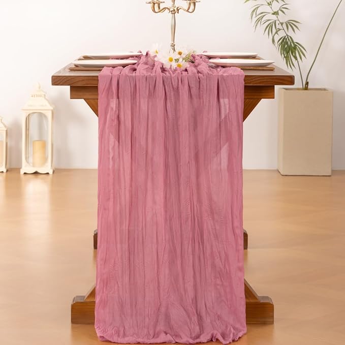 Socomi Mauve Cheesecloth Table Runner Boho Rustic Valentine's Day Gauze 120 inch 10FT Cheese Cloth Runner for Wedding Party Baby Shower Birthday Home Decor Holiday Decorations