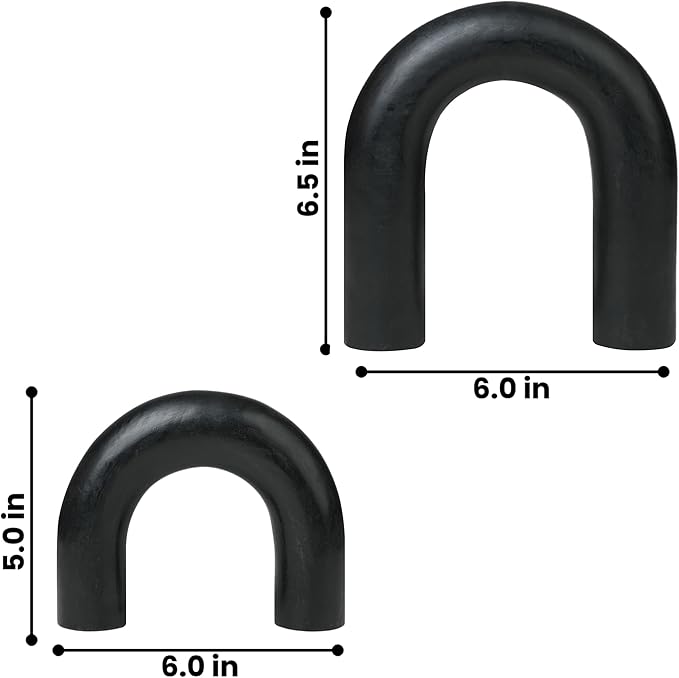 Wooden Arch Décor Set of 2 - Handmade Wood Sculpture for Minimalist Home and Office Decoration, Rustic Wooden Accent for Tabletop, Shelf, and Living Room Aesthetic - 6.5, and 5 Inch - Black