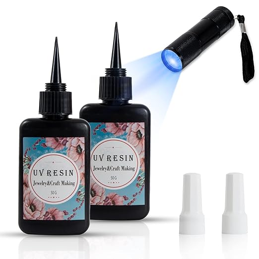 UV Resin Kit with Light-100g with UV Flashlight,Crystal Clear Resin Glue for DIY Jewellery Making,Glue Kit for DIY Beginners Introductory Jewellery Making