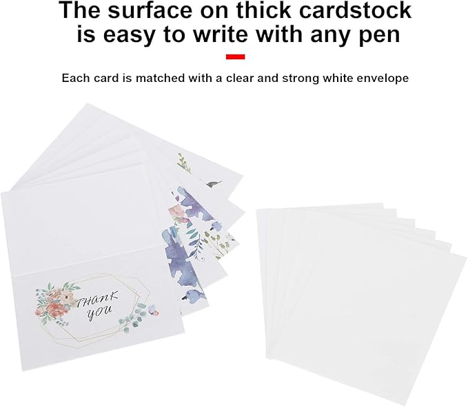Pilipane Greeting Cards Blank Gift Paper 24Pcs Set with Envelopes and Stickers for Birthday Thank You Notes Holiday Gifts Crafting Writing Graffiti 7 x 10.5cm (thank you)