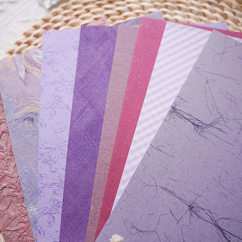 15Pcs Handmade Scrapbook Art Paper Craft Textured Colorful A5 sheet Mesh Special Paper Mix for Scrapbooking Junk Journal Journaling Supplies DIY Materials,5.8x8.2 inches (Purple) - Image 3