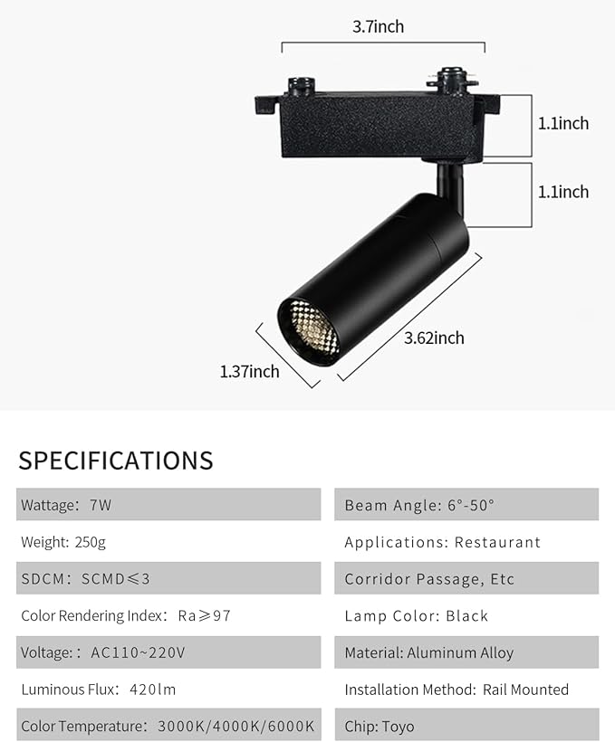 LED Track Lighting Heads Compatible with H Type 3-Wire Rail Ceiling Spotlight for Indoor Cafe Bar Dining Room Restaurant Lighting