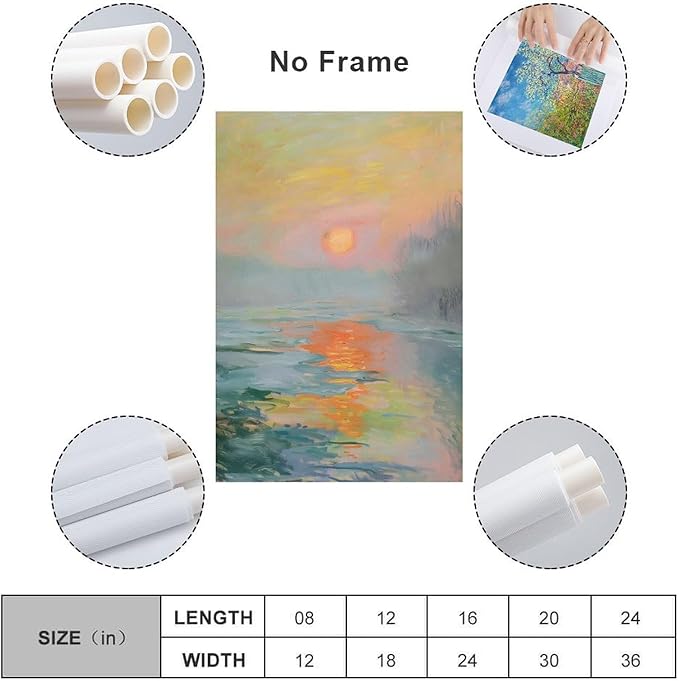 Vintage Canvas Wall Art Monet Impressionist Oil Painting Print Sunrise Living Room Decor_upscayl_4x_realesrgan-x4plus Wall Art Picture Painting Poster Canvas Print Posters Artworks Bedroom Living Room