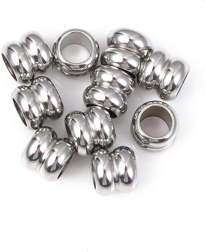 Stainless Steel Spacer Beads 8x9mm Double Threaded Loose Charm Caps Beads for DIY Jewelry Making 10pcs with 6mm Hole