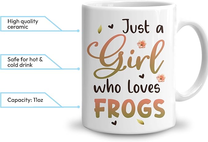 Hyturtle Personalized Cute Frog Coffee Mug - Gift For Frog Lover - Just A Girl Who Loves Frogs - Frog Gift For Women - Animal Lover Gift - Birthday - Custom Name Coffee Cup Ceramic Mug 11oz - 15oz