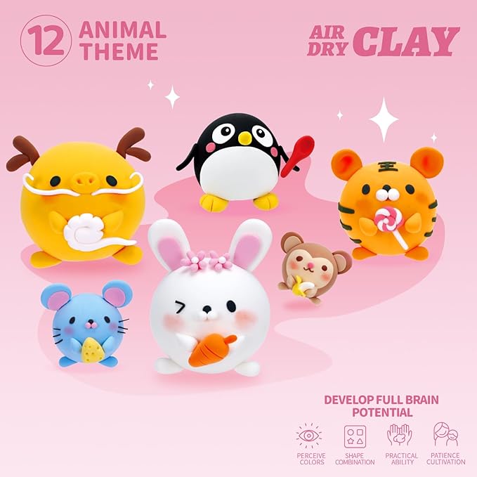Air Dry Clay Kits - Modeling Clay for Kids, Ultra Light & Soft, Safe & Non-Toxic, 12 Boxes DIY Model Magic Clay with Sculpting Tools & Tutorials, Creatible Art Crafts Toys Gifts Boys Girls