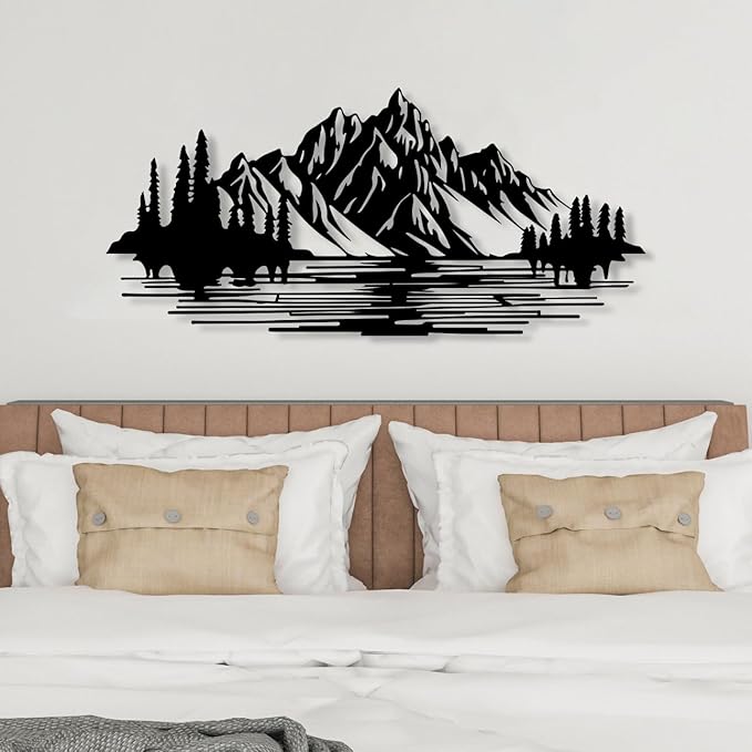 DecoSoul Mountain Forest Metal Wall Decor, Nature and Trees Wall Art, Metal Outdoor Wildlife Lover Gift, Farmhouse Yard Wall Decor, Fireplace Wall Sculptures, Housewarming Gift