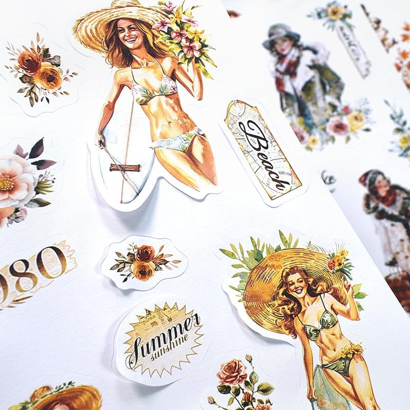 Alideco 20pcs Vintage Scrapbook Stickers Europe and The United States Figure Flowers Sticker Book for Adults Sticker journaling Stickers for Scrapbooking (siji) - Image 5