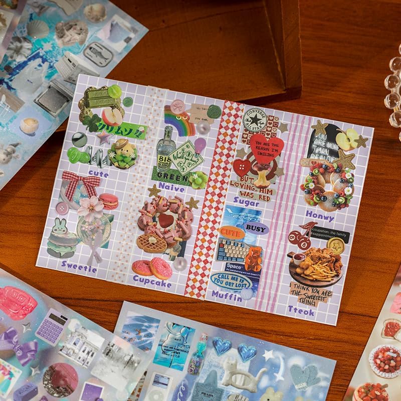 Japanese Retro Sticker Book, 800 Cartoon Stickers Book with Art Coated Paper Creative Activity Stickers for Adults, DIY Scrapbooking Phone Cases Laptops Party Gifts (Windchime Dream) - Image 7