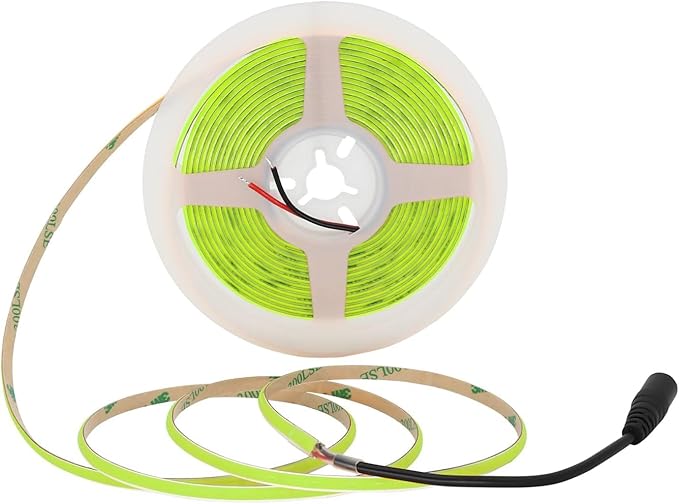 24V COB LED Strip Green Color 5mm LED Light Bar Tape, High Bright Dotless Dimmable Flexible LED Ribbon, IP30 5m 16.4FT for Party House Indoor Christmas Decor (Without Power Supply)