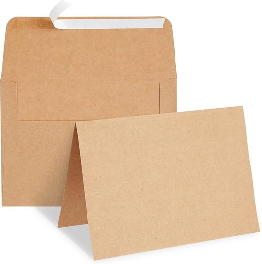 Best Paper Greetings Blank A7 Kraft Brown Paper & Envelopes for Card Making - 5 x 7 In & 5.25 x 7.25 In, 50 Pack, Brown - Bulk Blank Notecards with Envelopes for Invitations & Thank You Notes