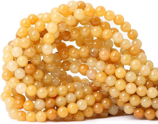 60PCS 6mm Natural Yellow Jade Gemstone Round Loose Beads for Jewelry Making DIY Handmade Materials 1 Strand 15"