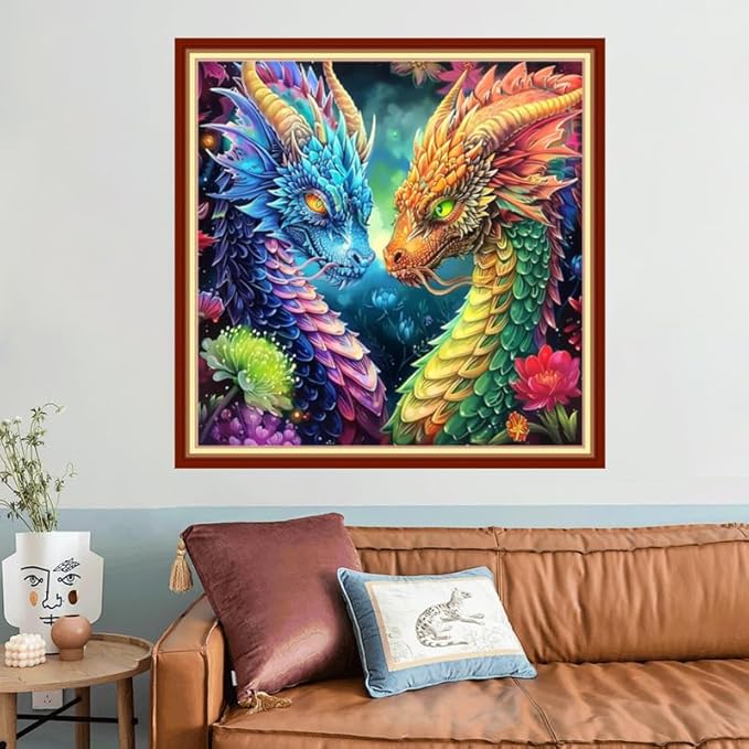 Joyhoor Stamped Cross Stitch Kits for Beginners, Needlepoint Kits for Adults, 11CT Counted Embroidery Kits-Colorful Dragon 18x18 inchs