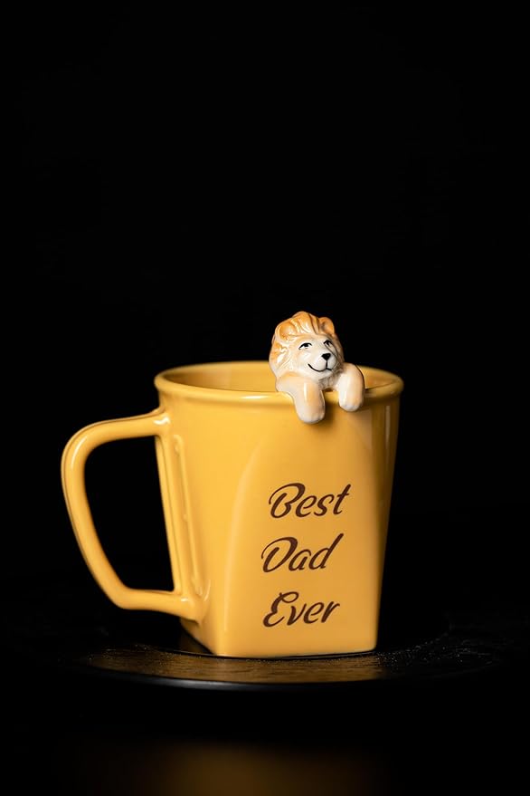 DIHOclub Father's Day Ceramic Coffee Mug with Lion Sculpture Best Dad Ever Gift, Handcrafted Lion King Mug for Dad, Unique Dad Gifts for Birthday, Christmas(12oz)