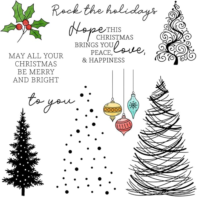 Christmas Tree Snow Stamps and Cutting Dies for Card Making DIY Transparent Silicone Clear Stamp and Metal Die Cuts Sets for Scrapbooking Paper Greeting Cards Decor Seals Craft Supplies