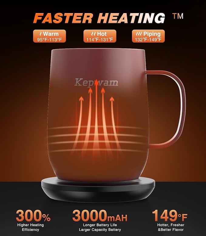 Self Heating Coffee Mug T2, 16oz Smart Heated Coffee Mug, 150 Min Battery Life - Hot up to 149℉ Temperature Control Coffee Mug Warmer, Gifts for Dad Mom (No APP)