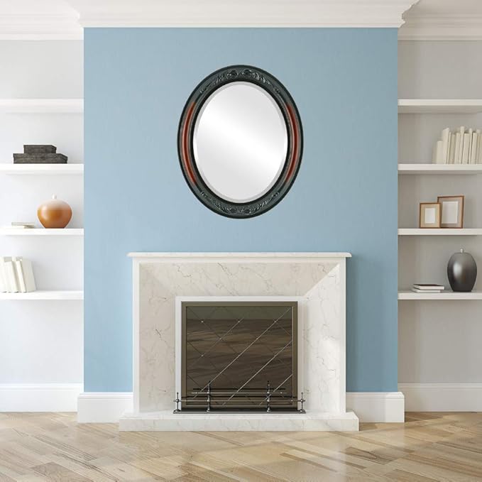 OVALCREST Oval Beveled Wall Mirror for Home Decor - Florence Style - Rosewood - 28" x 24"