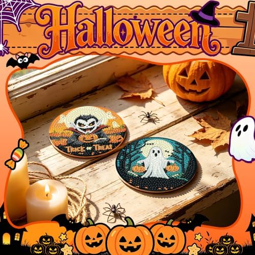 Leatrice 6 PCS Halloween Diamond Art Coasters Small Diamond Painting Kits - Image 6