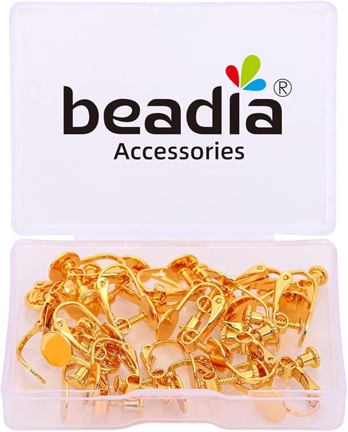 18K Gold Plated Screw Earring Clips Flat 13x17mm 20pcs for Jewelry Making Findings