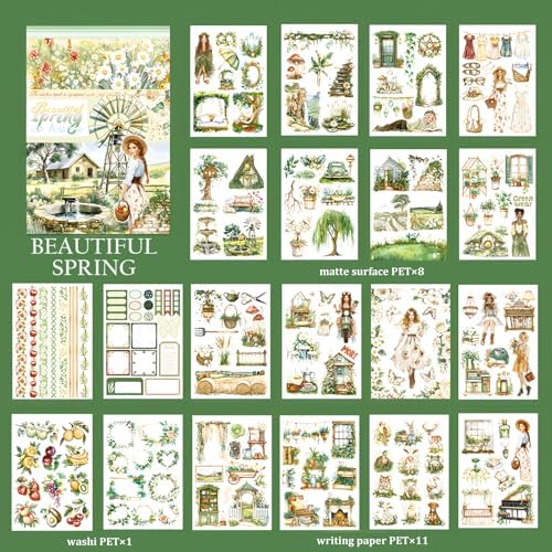 Snycler Beautiful Spring is Here Theme Sticker Scrapbooking Supplies for Junk Journal, 20 Sheets PET Stickers - Vintage Journaling Stickers, Ephemera Sticker Book Pre Cut, Junk Journal Supplies - Image 6