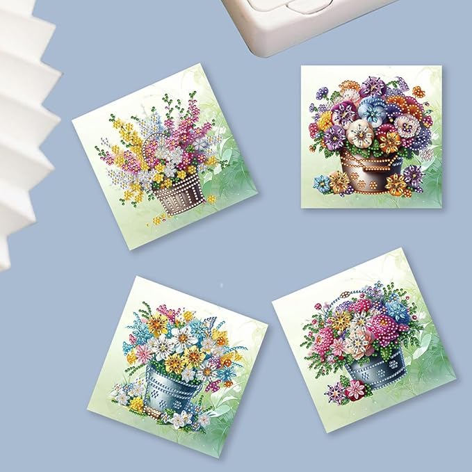Ceitura 6Pcs DIY Flower Basket Diamond Art Painting Crafts Rhinestone Painting Making Greeting Card Making Kit Postcard for Holiday Christmas New Year Party Favors 11.81 * 5.91inch