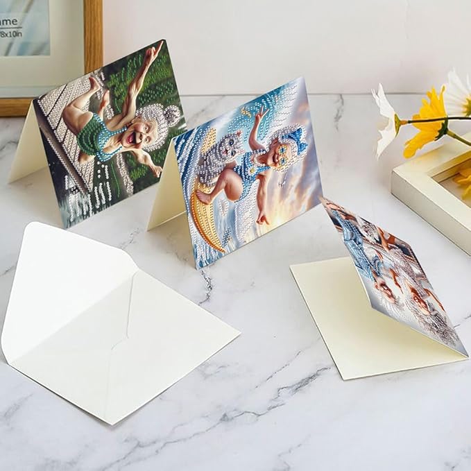 Ceitura 6Pcs DIY Diamond Art Painting Crafts Rhinestone Painting Greeting Card Making Kit Postcard for Holiday Christmas New Year Party Favors (Happy Old Lady)