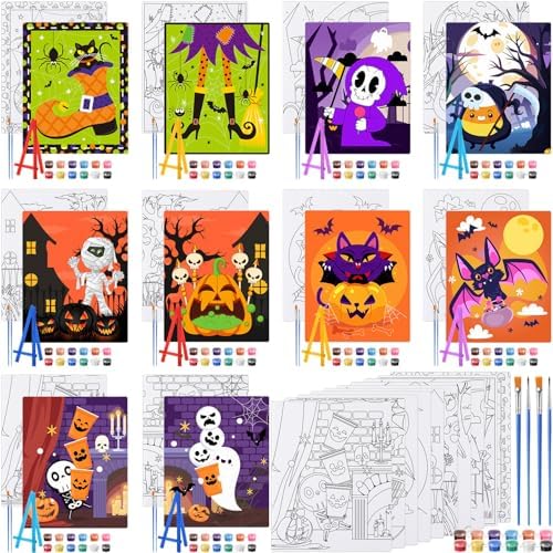 Blosssound 10 Set Halloween Pre Printed Canvas for Painting 5x7", Witch by Blosssound