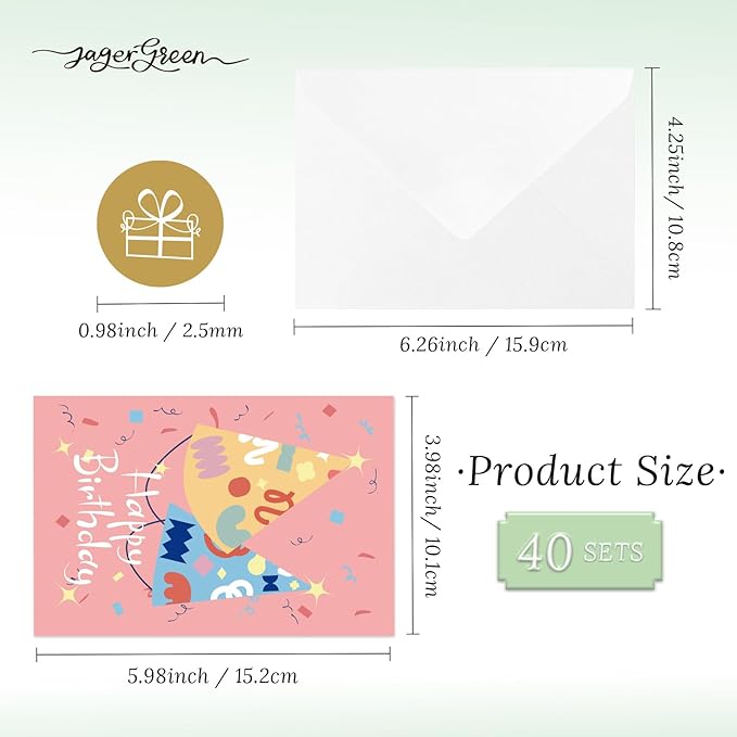 Happy Birthday Cards Bulk with Envelopes, 40 Pack 4x6 Birthday Greeting Cards Assorted with Stickers, Inside Blank Cards for Women, Men, and Kids, Work and Office Celebrations