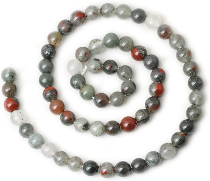 60PCS 6mm Natural African Bloodstone Gemstone Smooth Surface Round Loose Beads for Jewelry Making 1 String 15 Inches